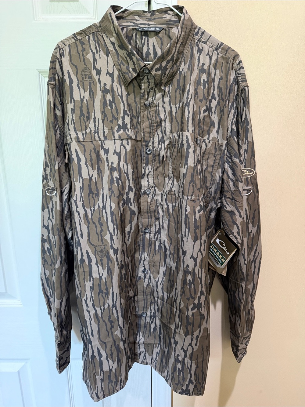 Drake Men's Camo Button-Up Shirt  in Olive and Brown